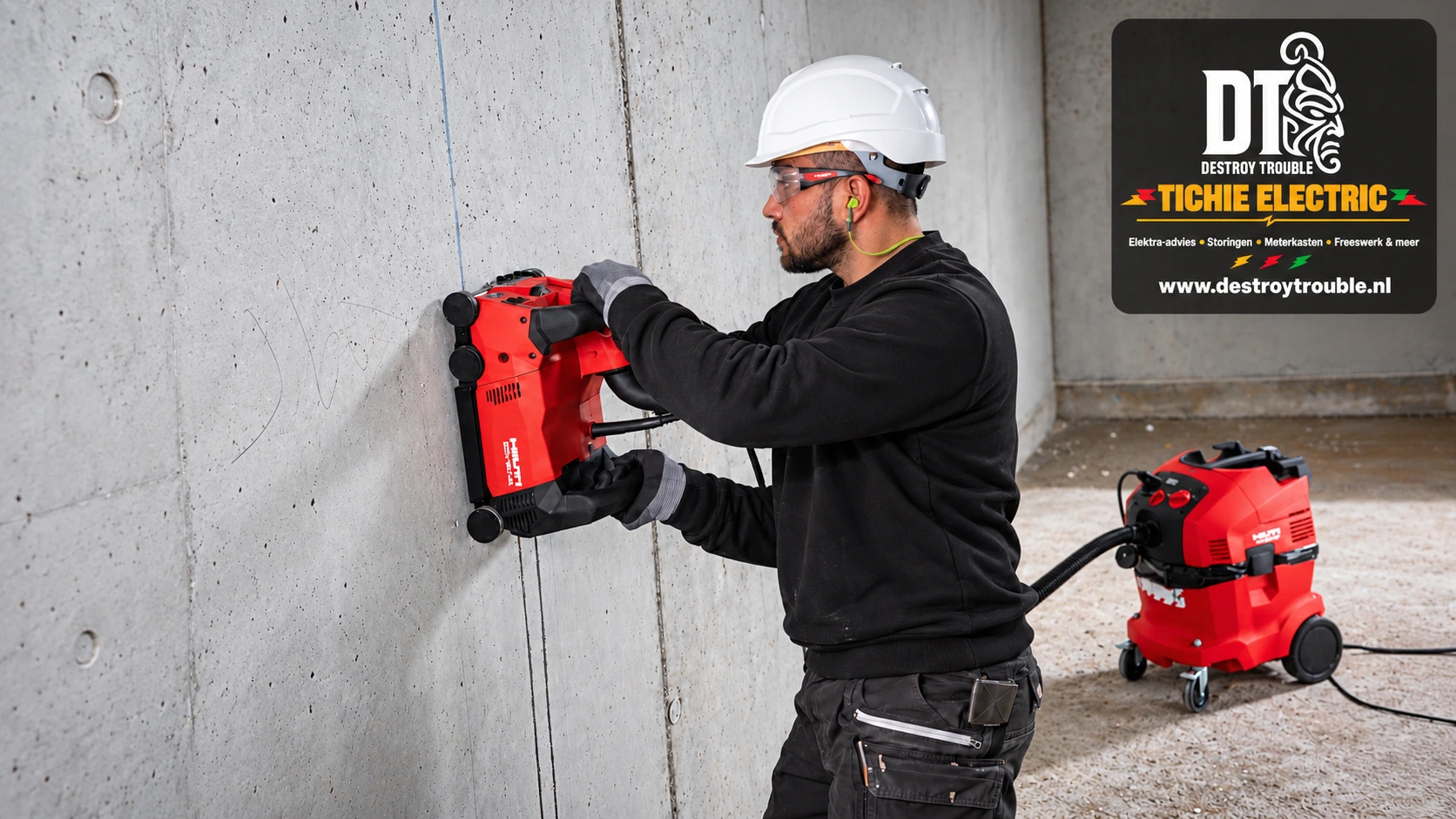 Freeswerk in betonwand met professionele stofafzuiging