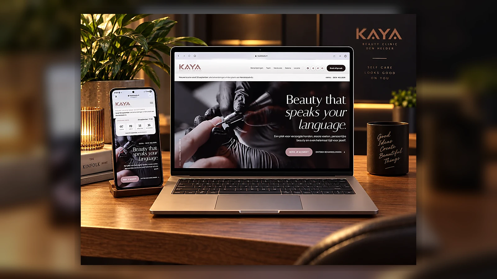 KAYA Beauty website op laptop en telefoon